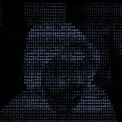 Retrato do Samurai em arte ASCII azul sobre fundo escuro